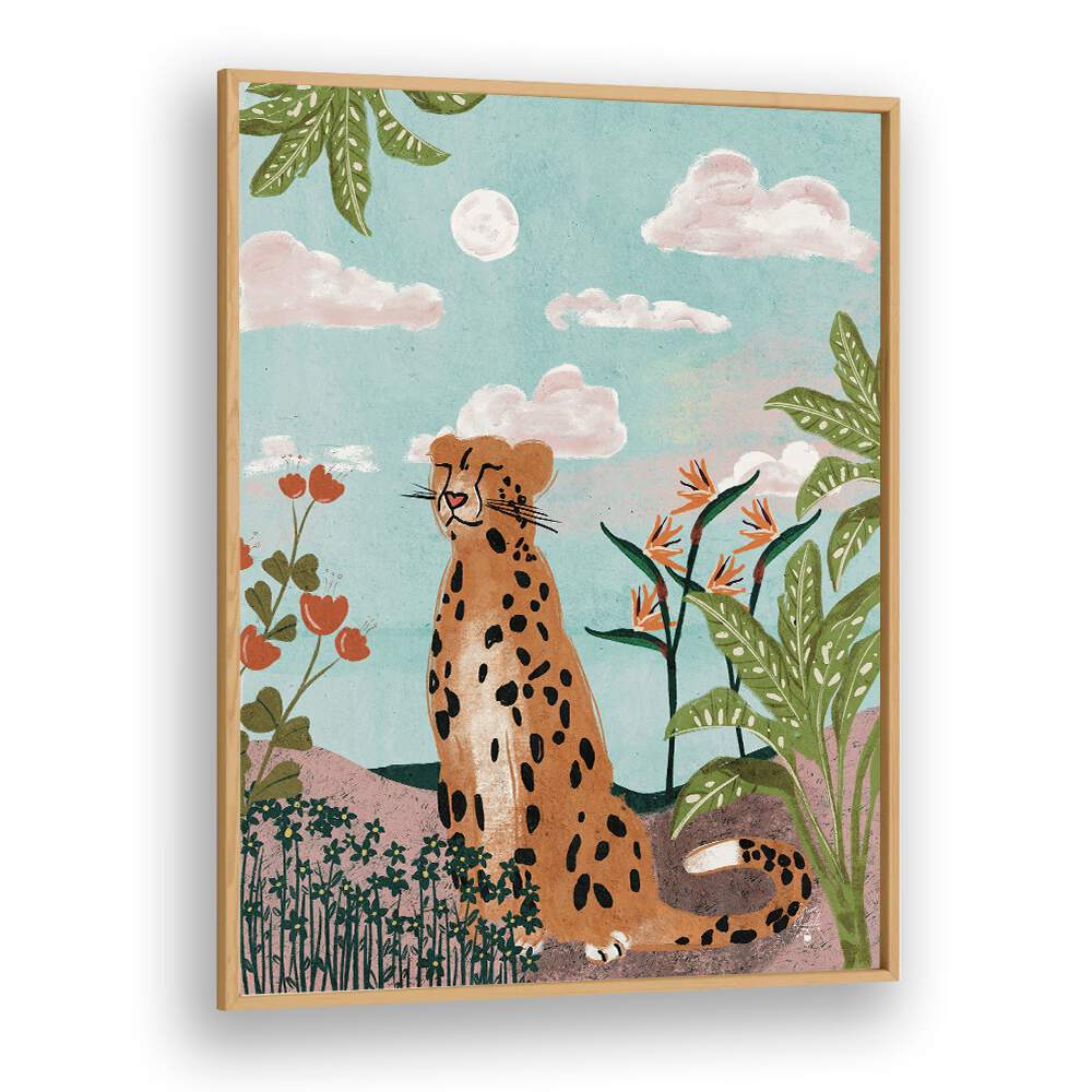 leopard in jungle wildlife paintings in Oak Wood Plain Frame