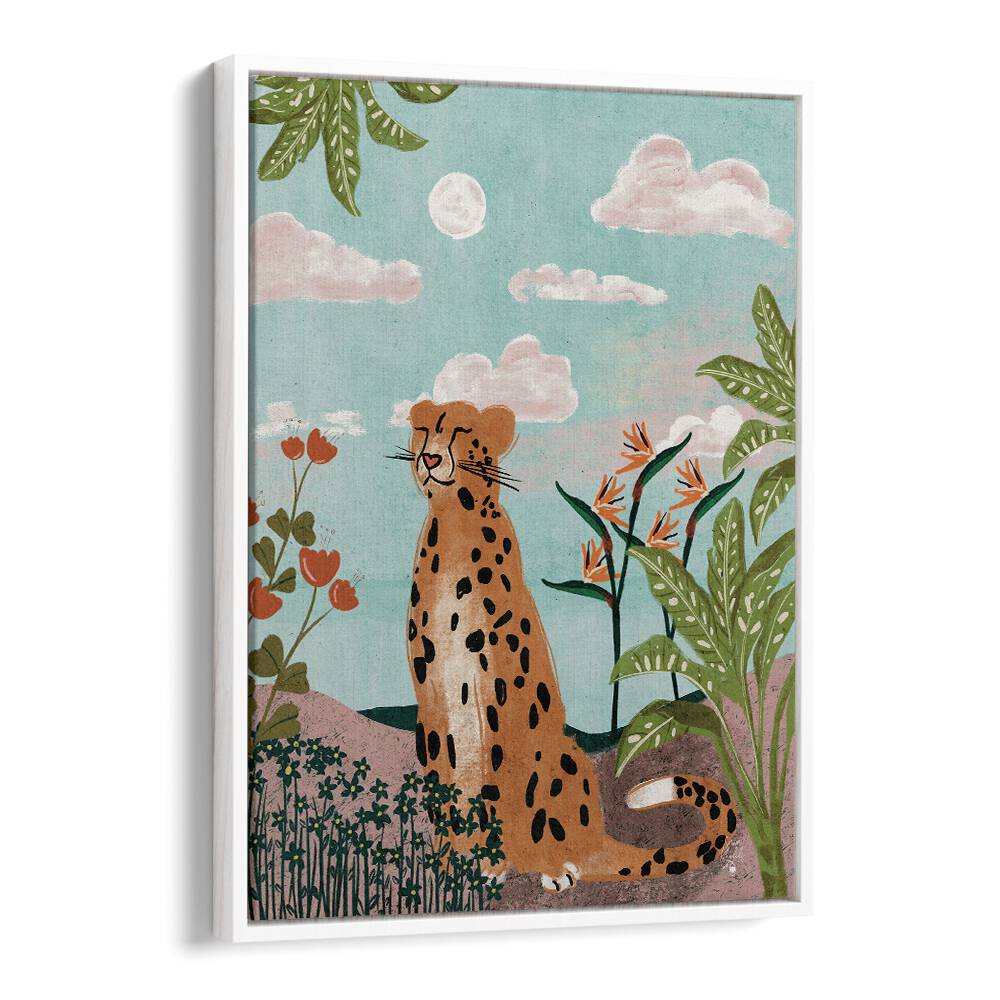 leopard in jungle wildlife paintings in White Floater Frame