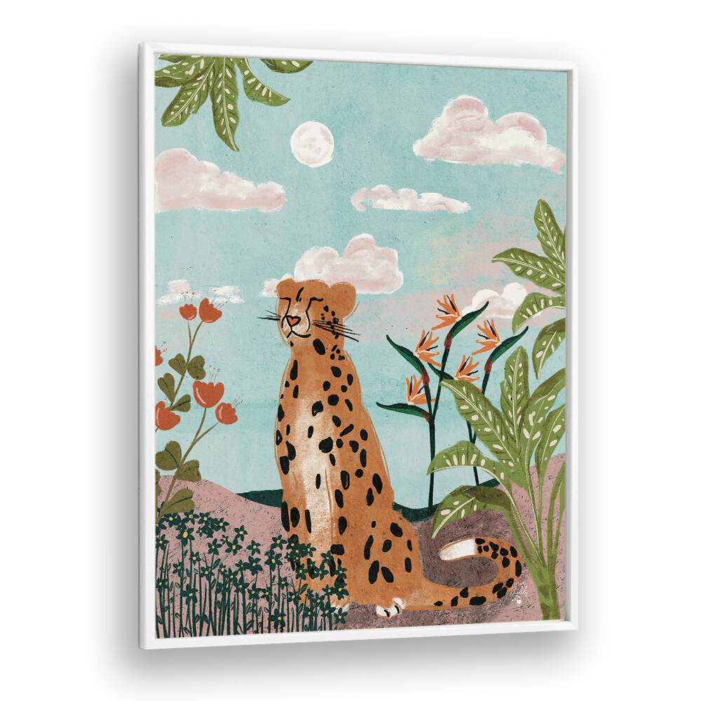 leopard in jungle wildlife paintings in White Plain Frame