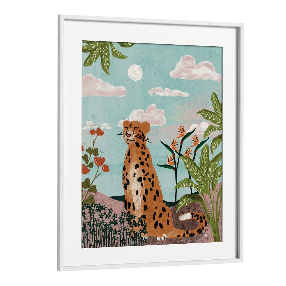 leopard in junglewildlife paintings in White Frame With Mount