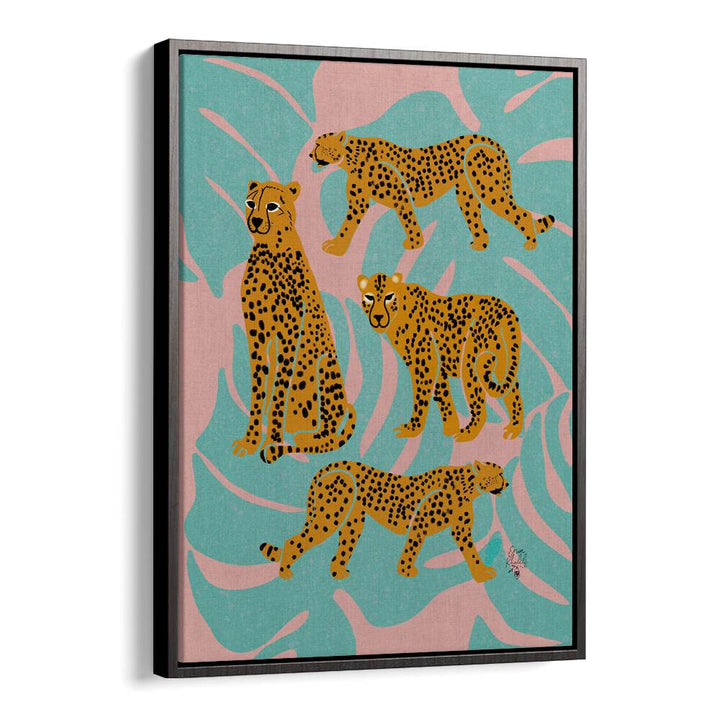 leopards wildlife paintings in Black Floater Frame