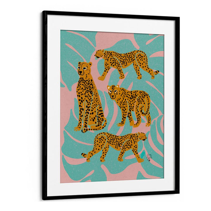 leopards wildlife paintings in Black Frame With Mount