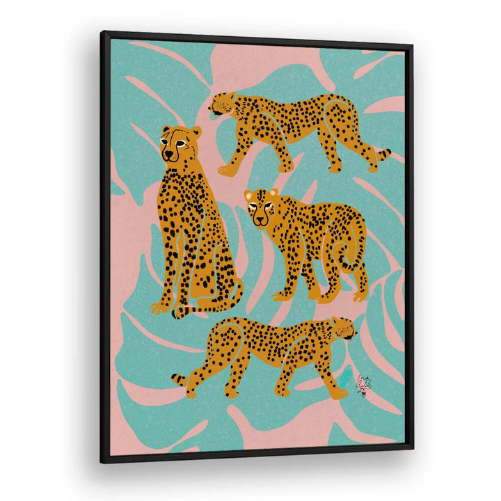 leopards wildlife paintings in Black Plain Frame