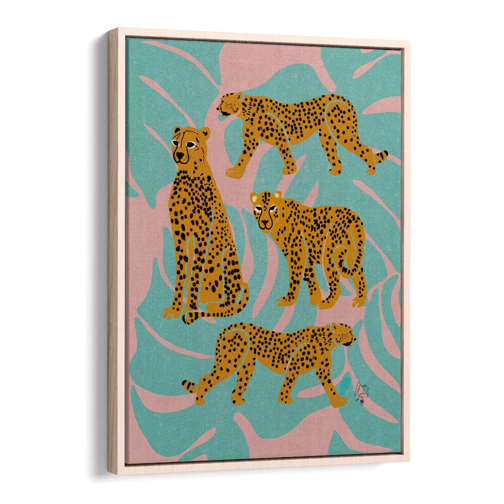 leopards wildlife paintings in Oak Wood Floater Frame