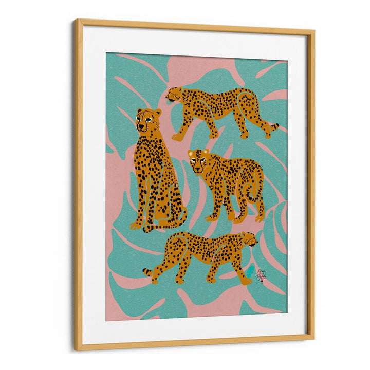 leopards wildlife paintings in Oak Wood Frame With Mount