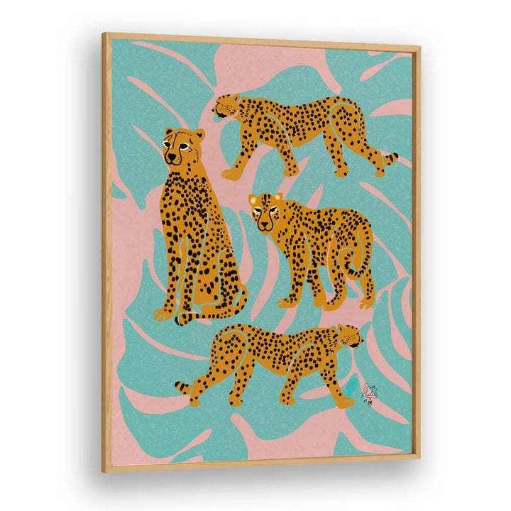 leopards wildlife paintings in Oak Wood Plain Frame