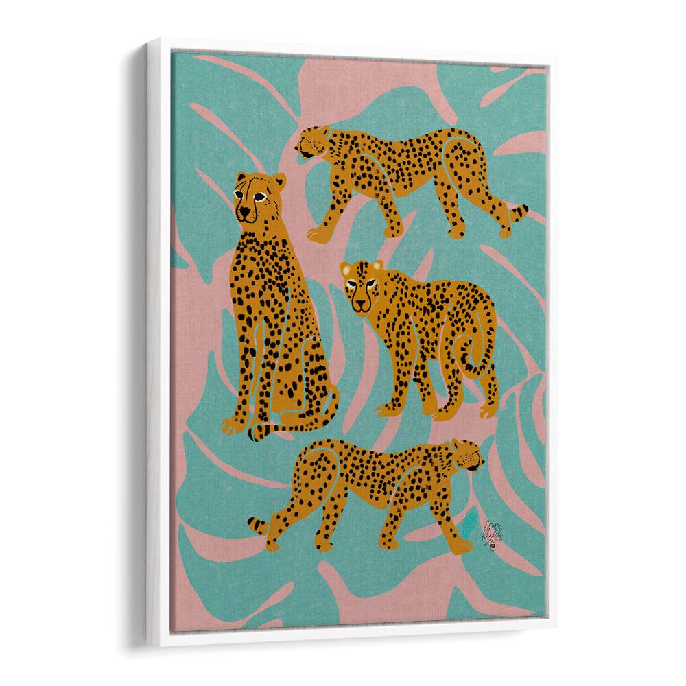 leopards wildlife paintings in White Floater Frame