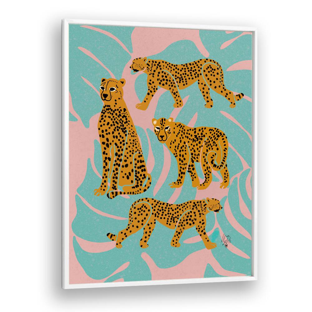 leopards wildlife paintings in White Plain Frame