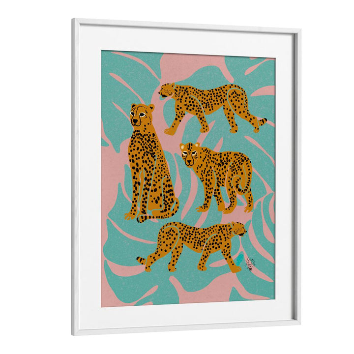 leopardswildlife paintings in White Frame With Mount