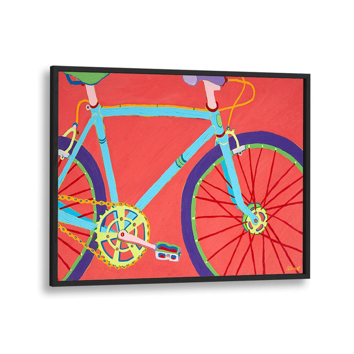 let's go for a bike ride landscape art prints in Black Plain Frame