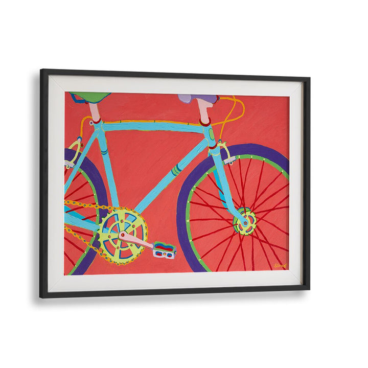 let's go for a bike ride landscape art prints in Black Frame With Mount