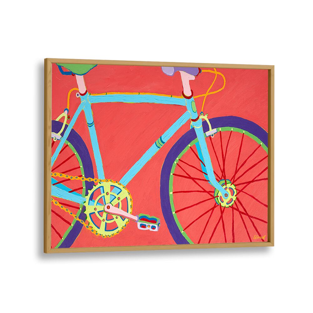 let's go for a bike ride landscape art prints in Oak Wood Plain Frame
