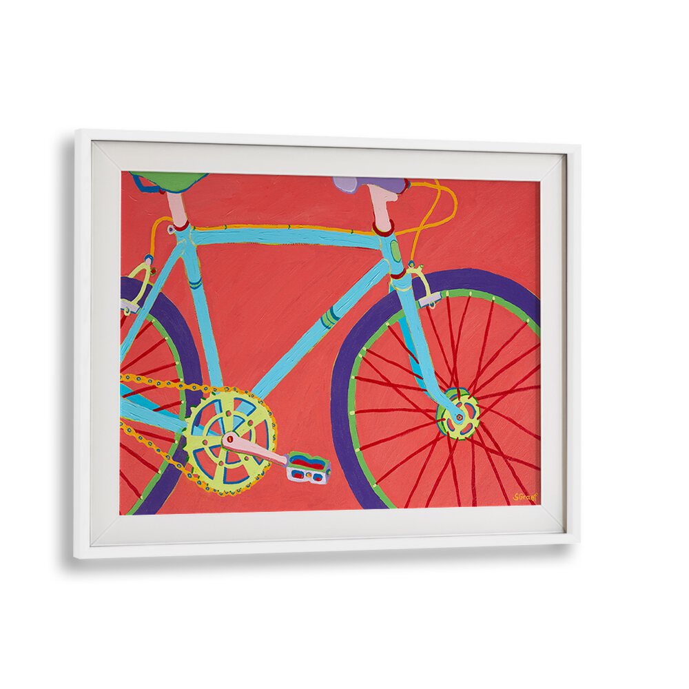 let's go for a bike ride landscape art prints in White Frame With Mount