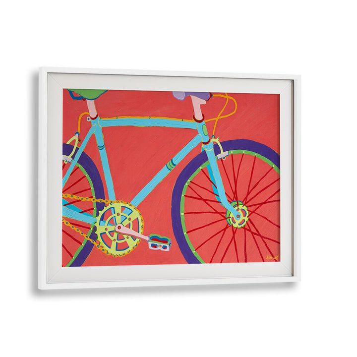 let's go for a bike ride landscape art prints in White Frame With Mount