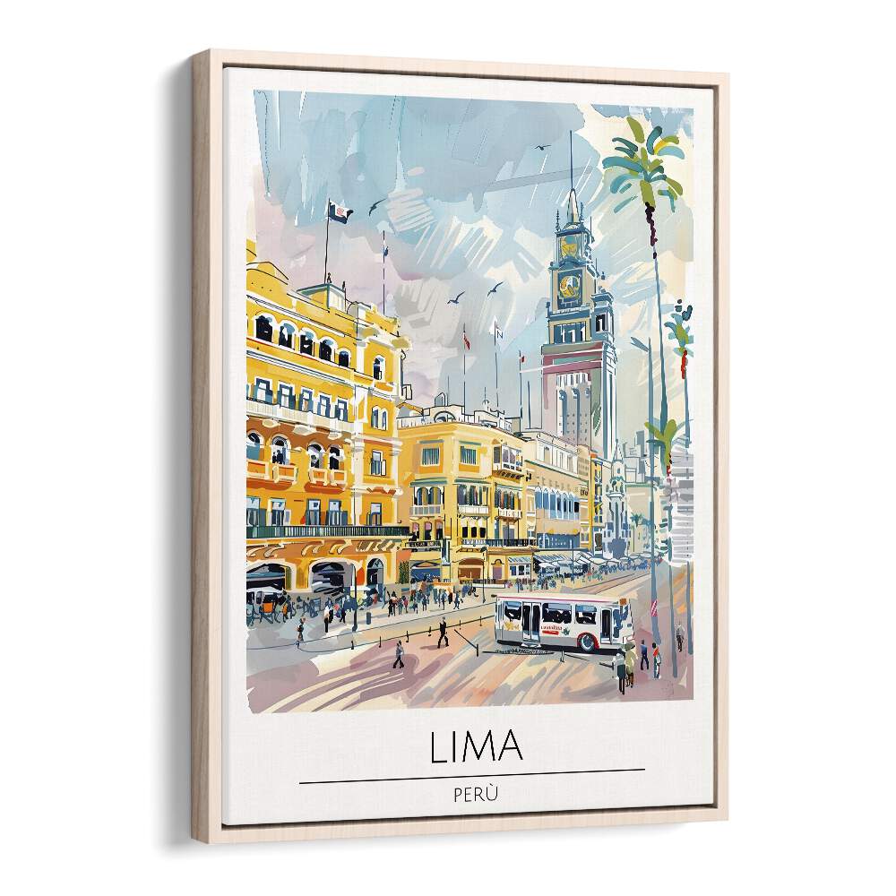 lima-peru travel posters in Oak Wood Floater Frame