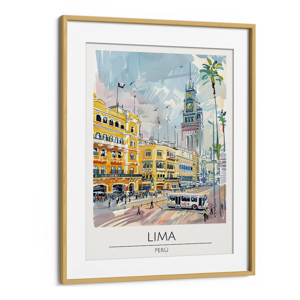 lima-peru travel posters in Oak Wood Frame With Mount