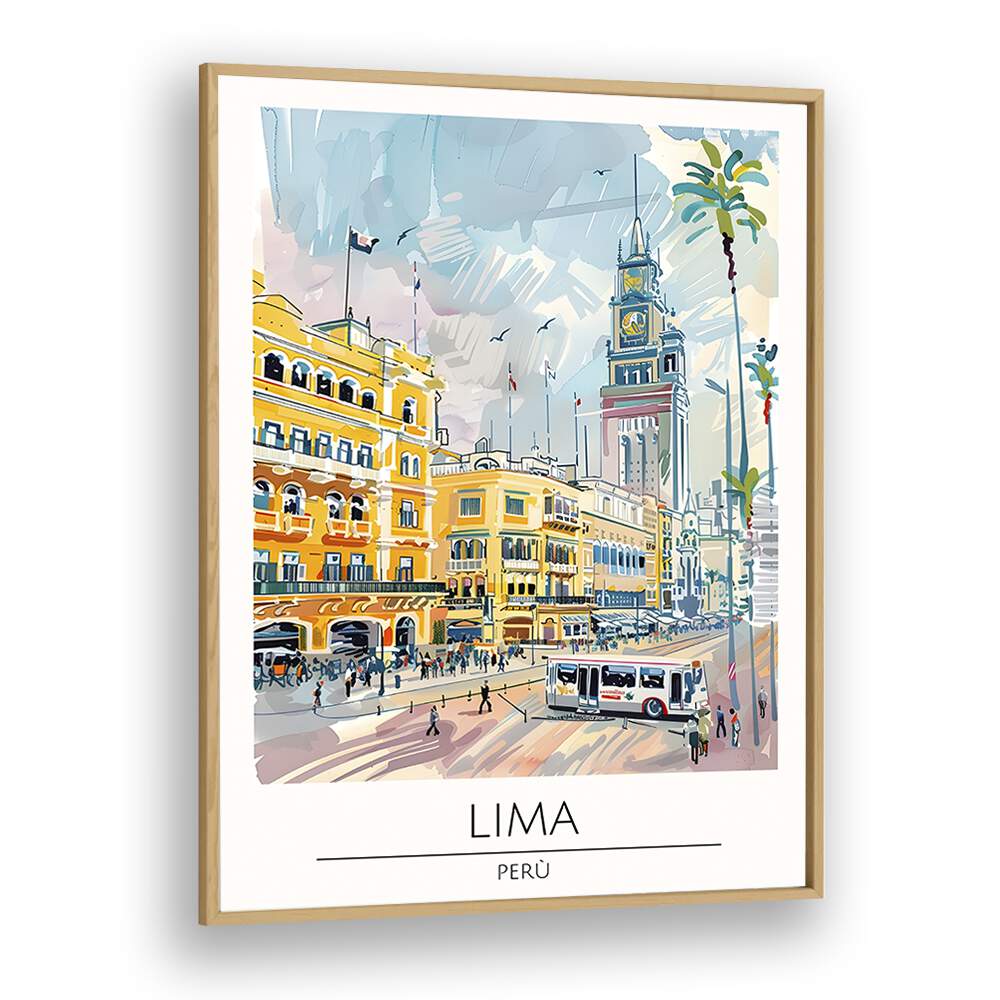 lima-peru travel posters in Oak Wood Plain Frame