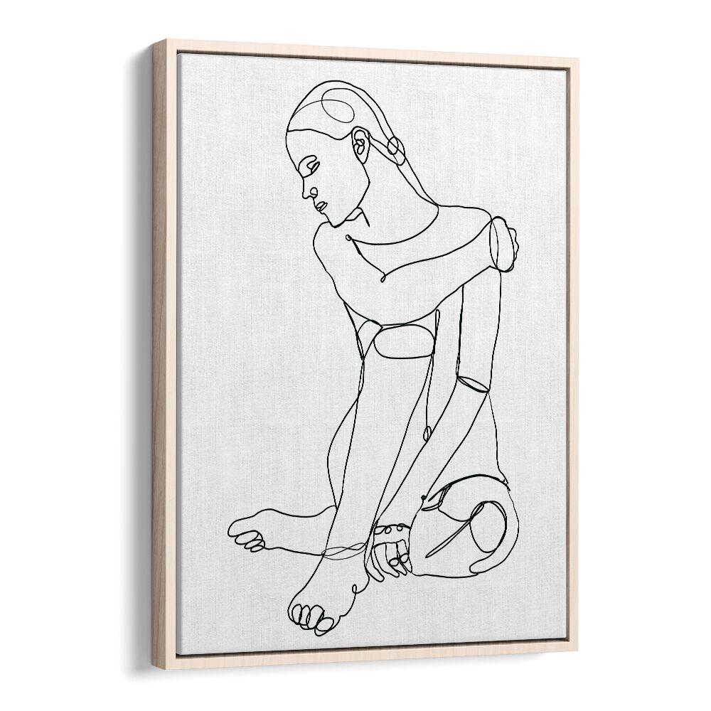 line drawing of woman ii women illustration paintings in Oak Wood Floater Frame