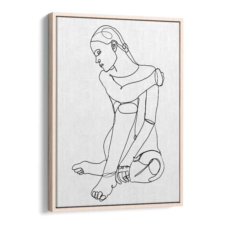 line drawing of woman ii women illustration paintings in Oak Wood Floater Frame