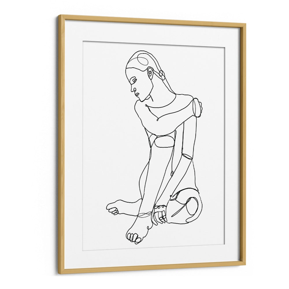 line drawing of woman ii women illustration paintings in Oak Wood Frame With Mount