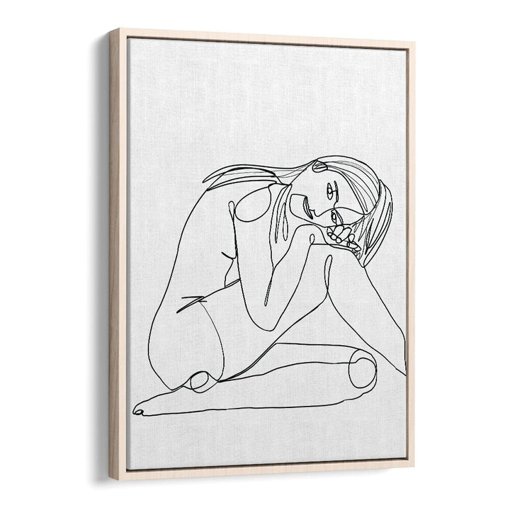 line drawing of woman iv women illustration paintings in Oak Wood Floater Frame