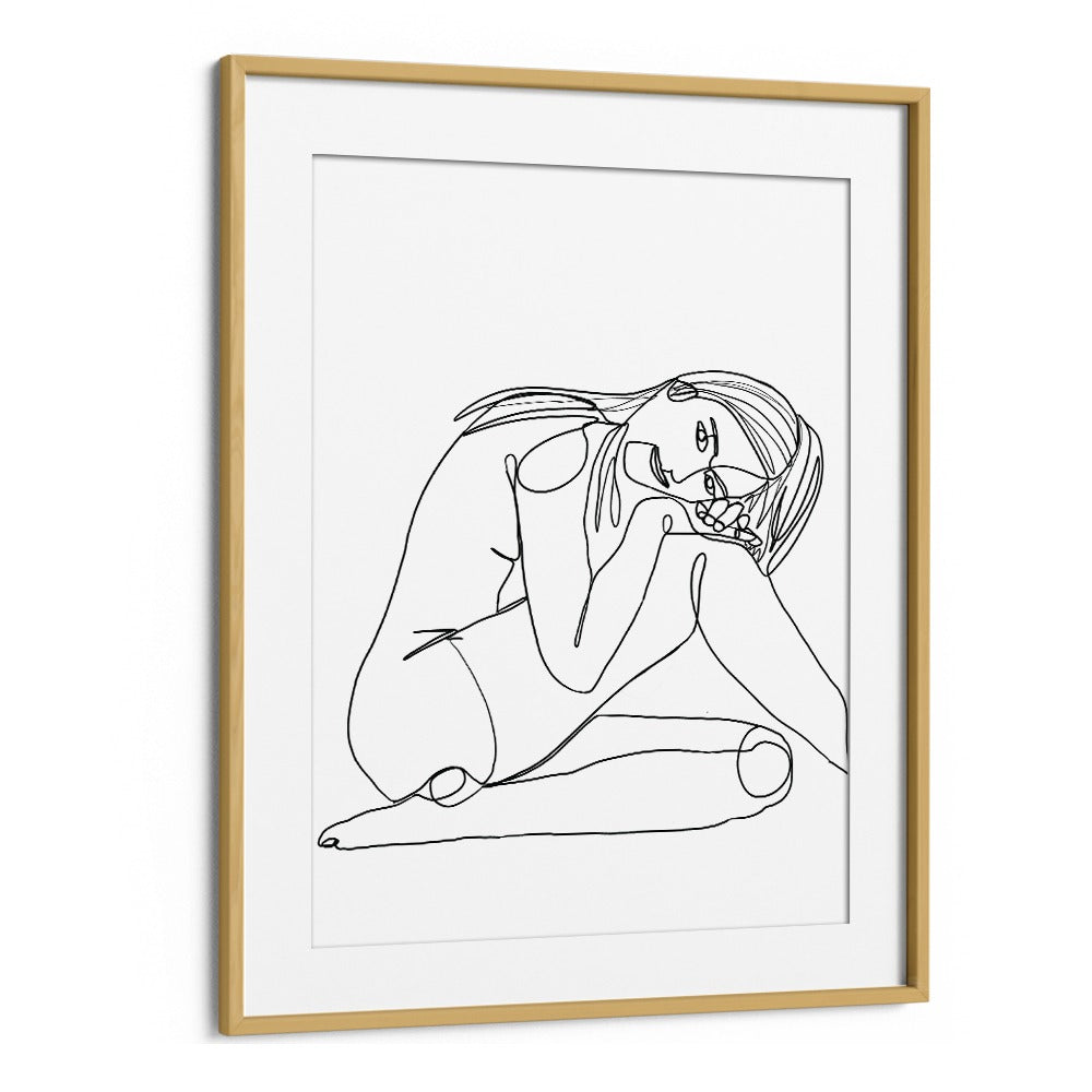 line drawing of woman iv women illustration paintings in Oak Wood Frame With Mount