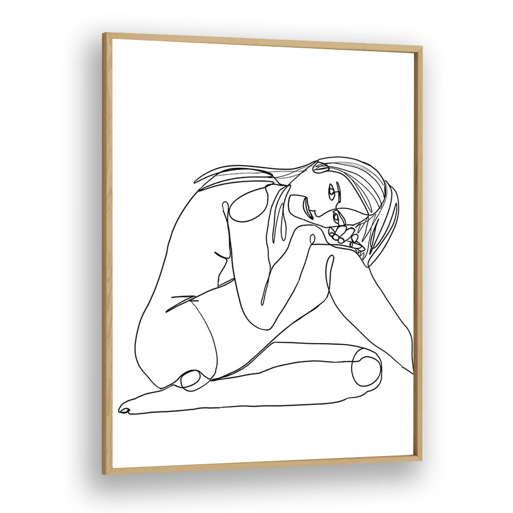 line drawing of woman iv women illustration paintings in Oak Wood Plain Frame