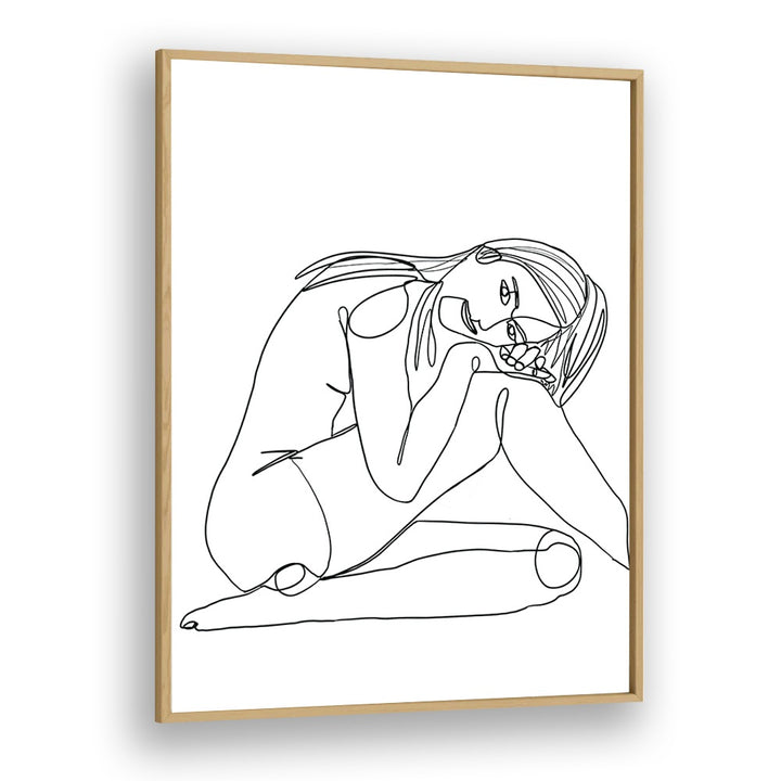 line drawing of woman iv women illustration paintings in Oak Wood Plain Frame