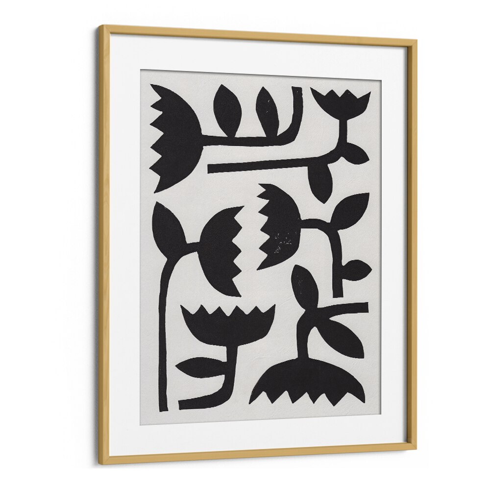 linocut tulips III by alisa galitsyna botanical art prints in Oak Wood Frame With Mount