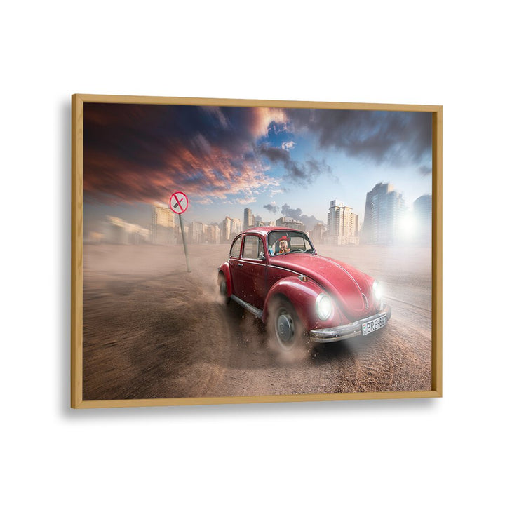 lipstic crimes car poster in Oak Wood Plain Frame