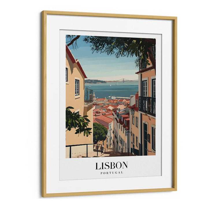 lisbon-portugal I travel posters in Oak Wood Frame With Mount