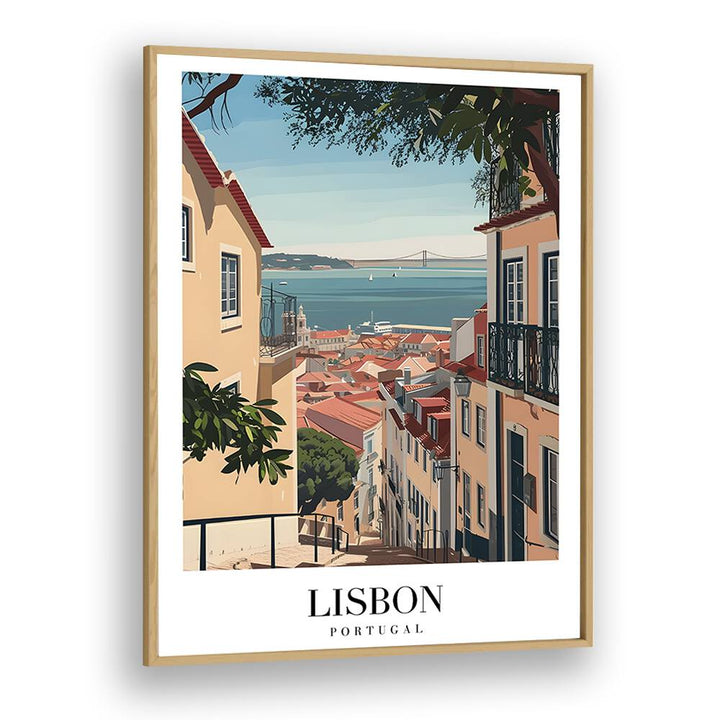 lisbon-portugal I travel posters in Oak Wood Plain Frame