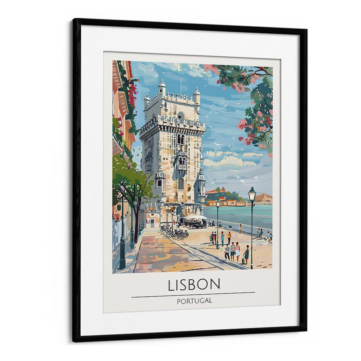 lisbon-portugal travel posters in Black Frame With Mount