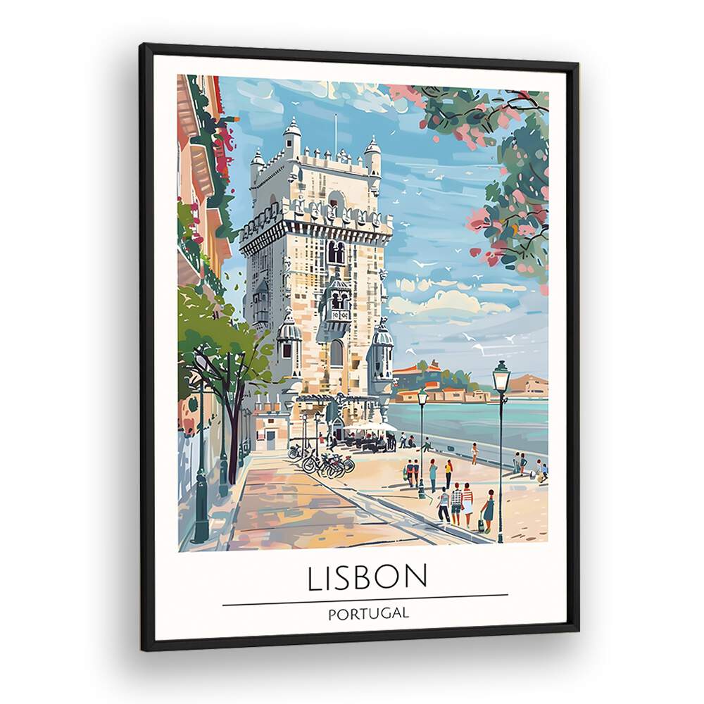 lisbon-portugal travel posters in Black Plain Frame