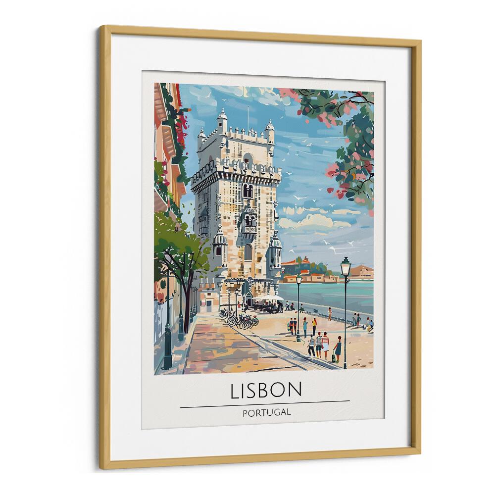 lisbon-portugal travel posters in Oak Wood Frame With Mount