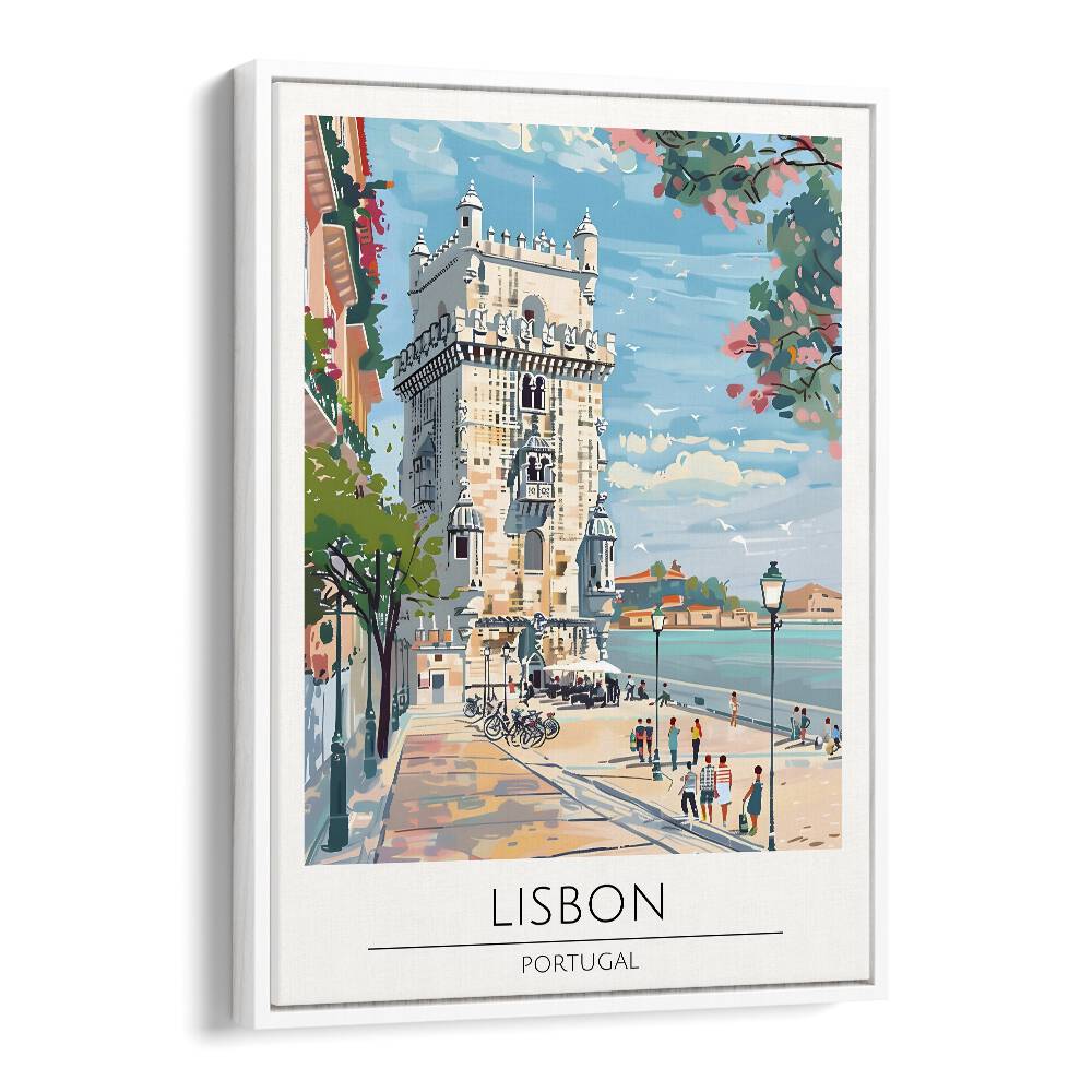 lisbon-portugal travel posters in White Floater Frame