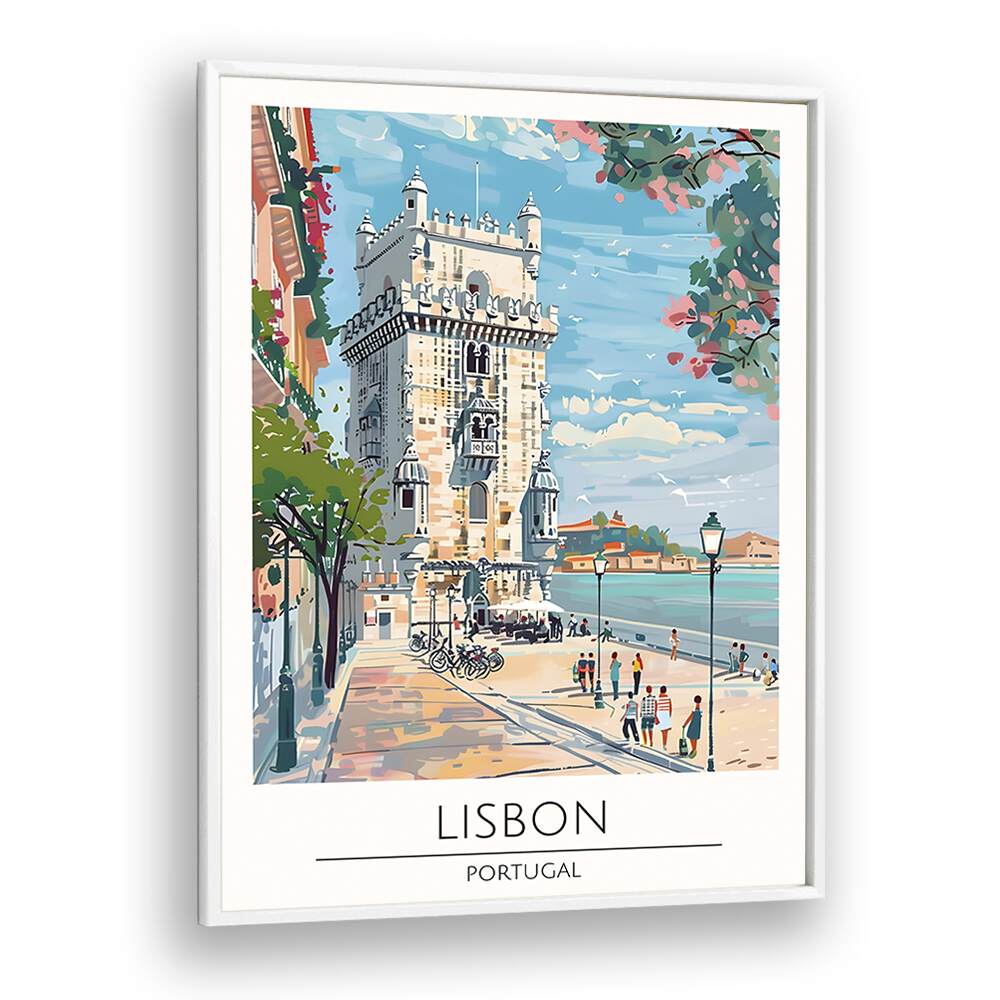 lisbon-portugal travel posters in White Plain Frame