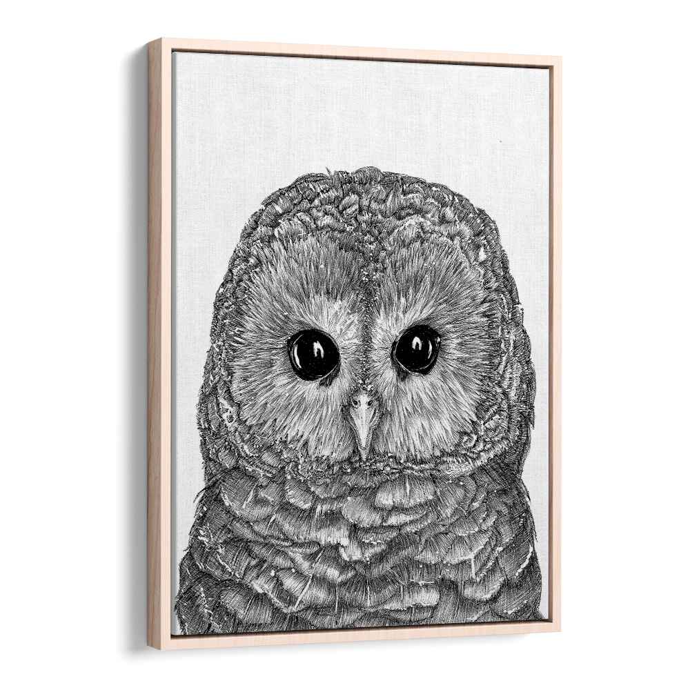 little owl duvet Vintage paintings in Oak Wood Floater Frame