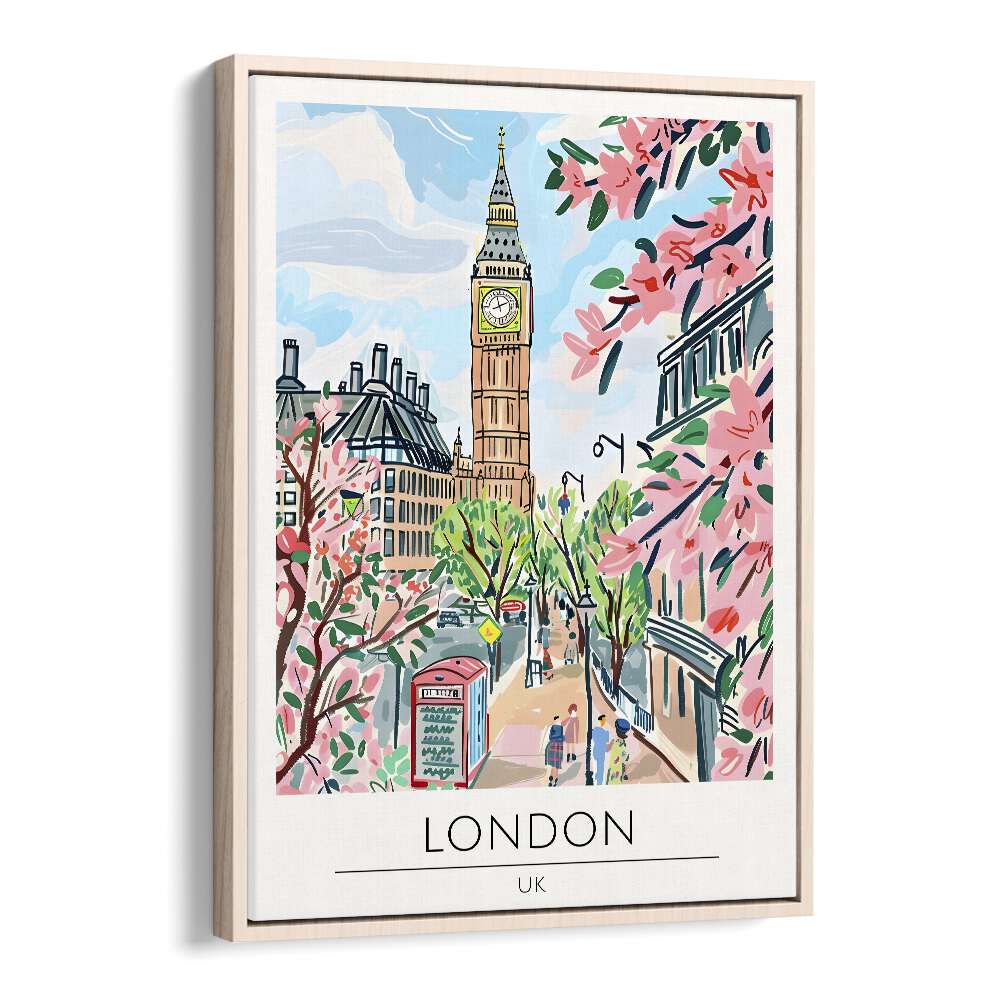 london-england travel posters in Oak Wood Floater Frame