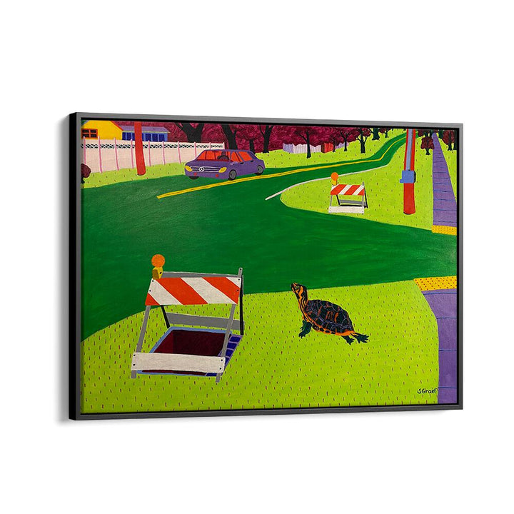look both ways landscape art prints in Black Floater Frame