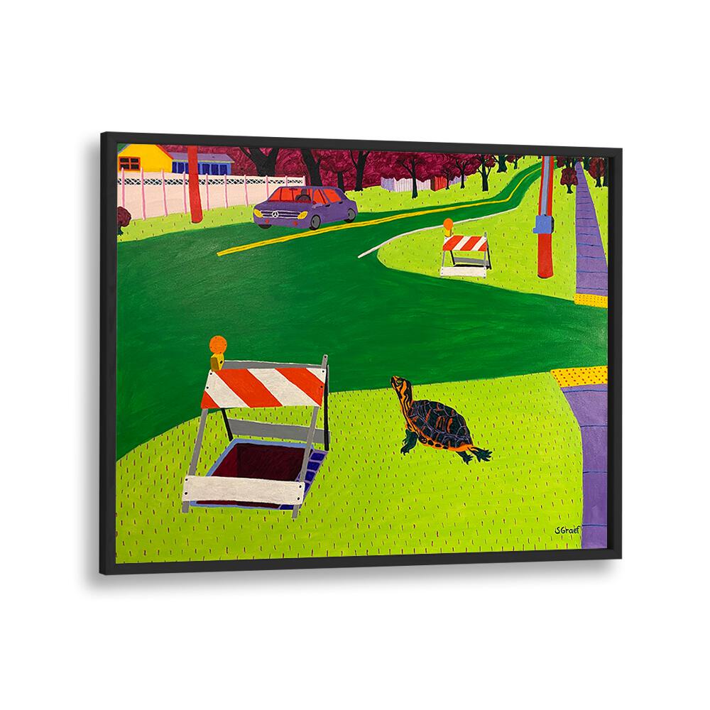 look both ways landscape art prints in Black Plain Frame