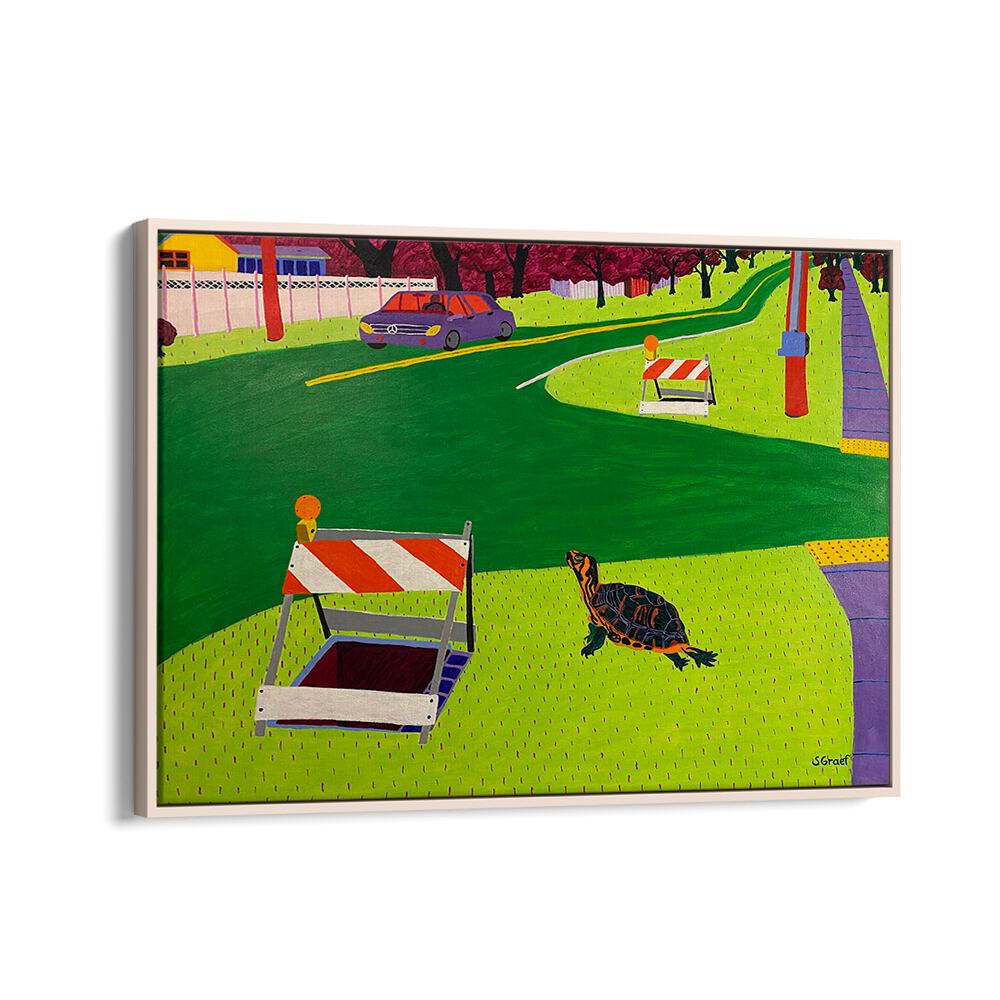 look both ways landscape art prints in Oak Wood Floater Frame