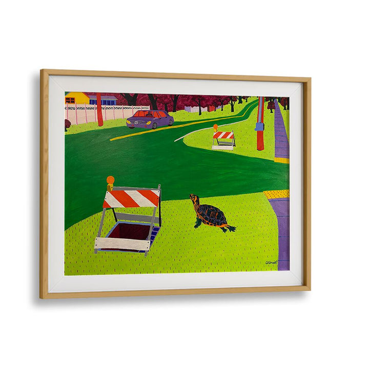 look both ways landscape art prints in Oak Wood Frame With Mount