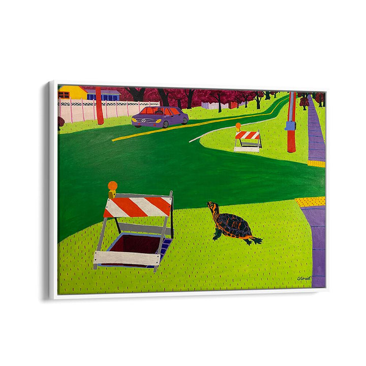 look both ways landscape art prints in White Floater Frame