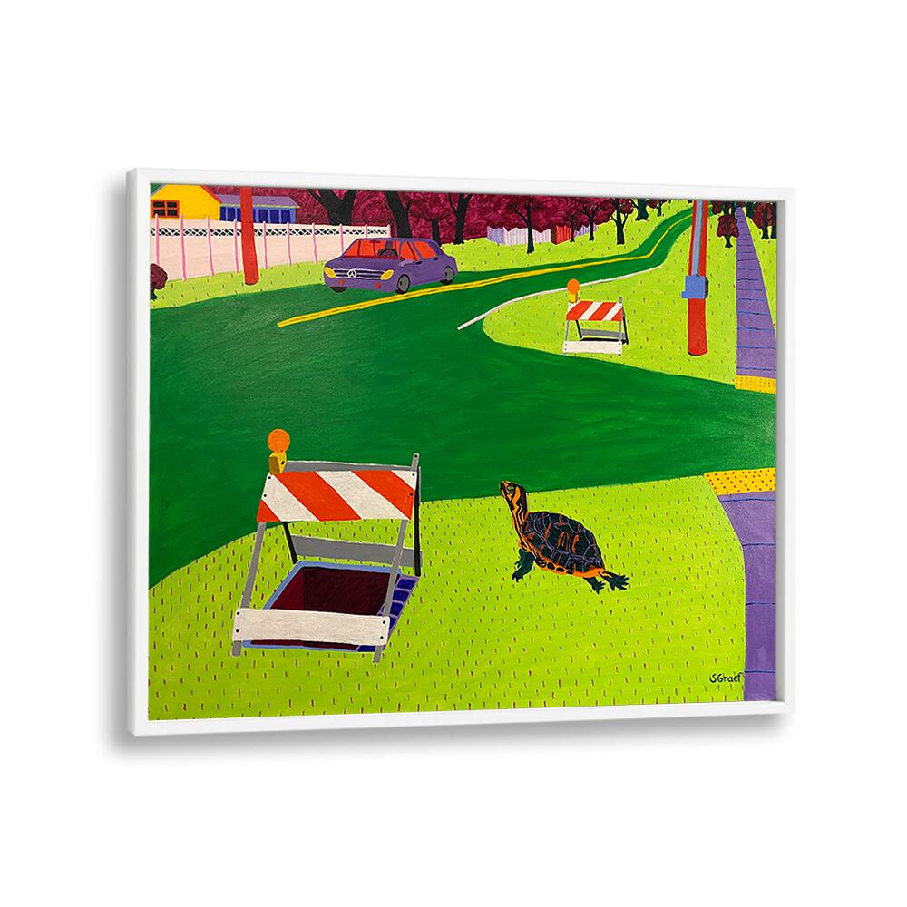look both ways landscape art prints in White Plain Frame