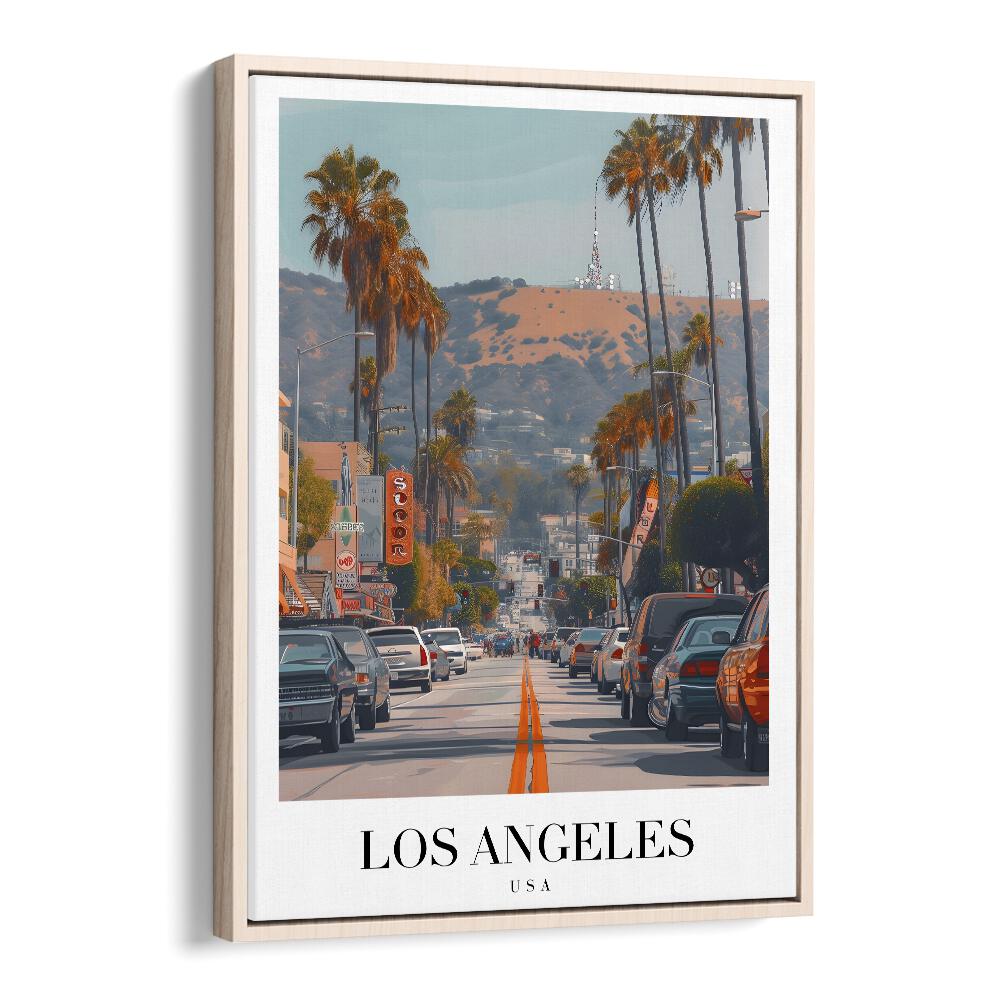 los angeles-usa I travel posters in Oak Wood Floater Frame