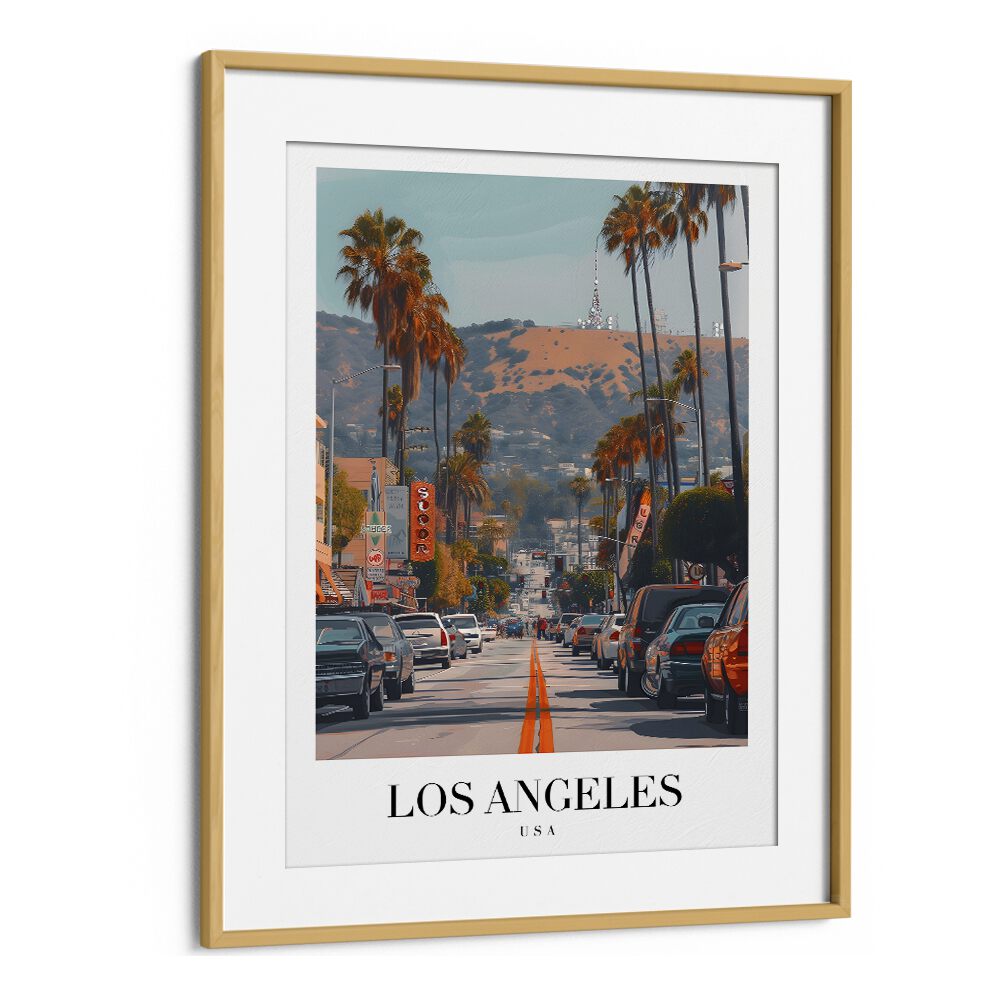 los angeles-usa I travel posters in Oak Wood Frame With Mount