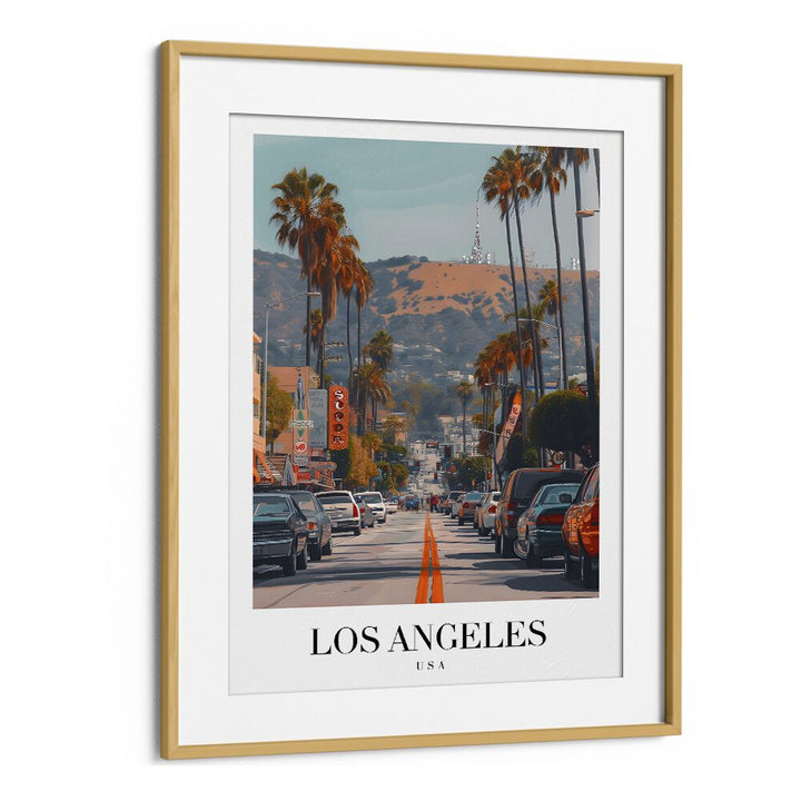 los angeles-usa I travel posters in Oak Wood Frame With Mount