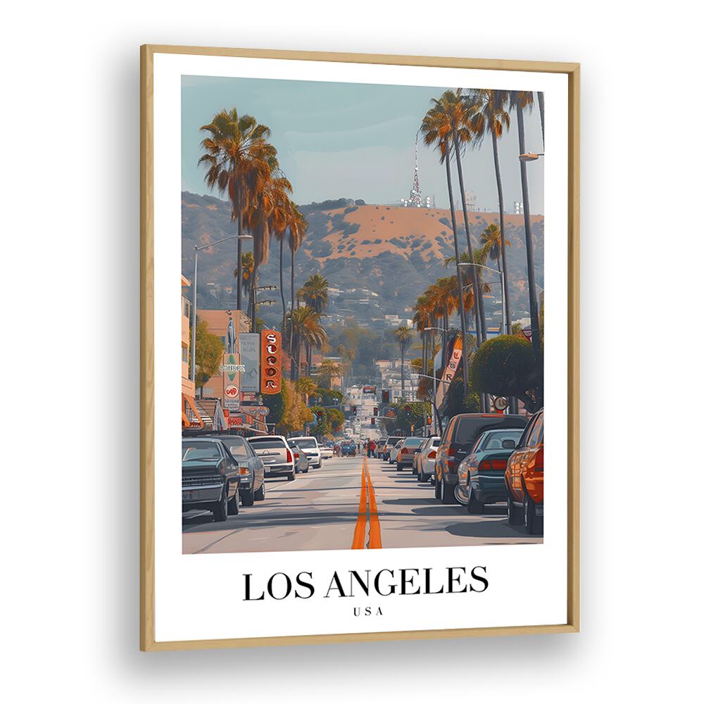 los angeles-usa I travel posters in Oak Wood Plain Frame