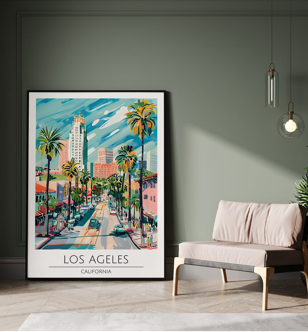 los angeles-usa travel posters Artwork III placed on a Wall